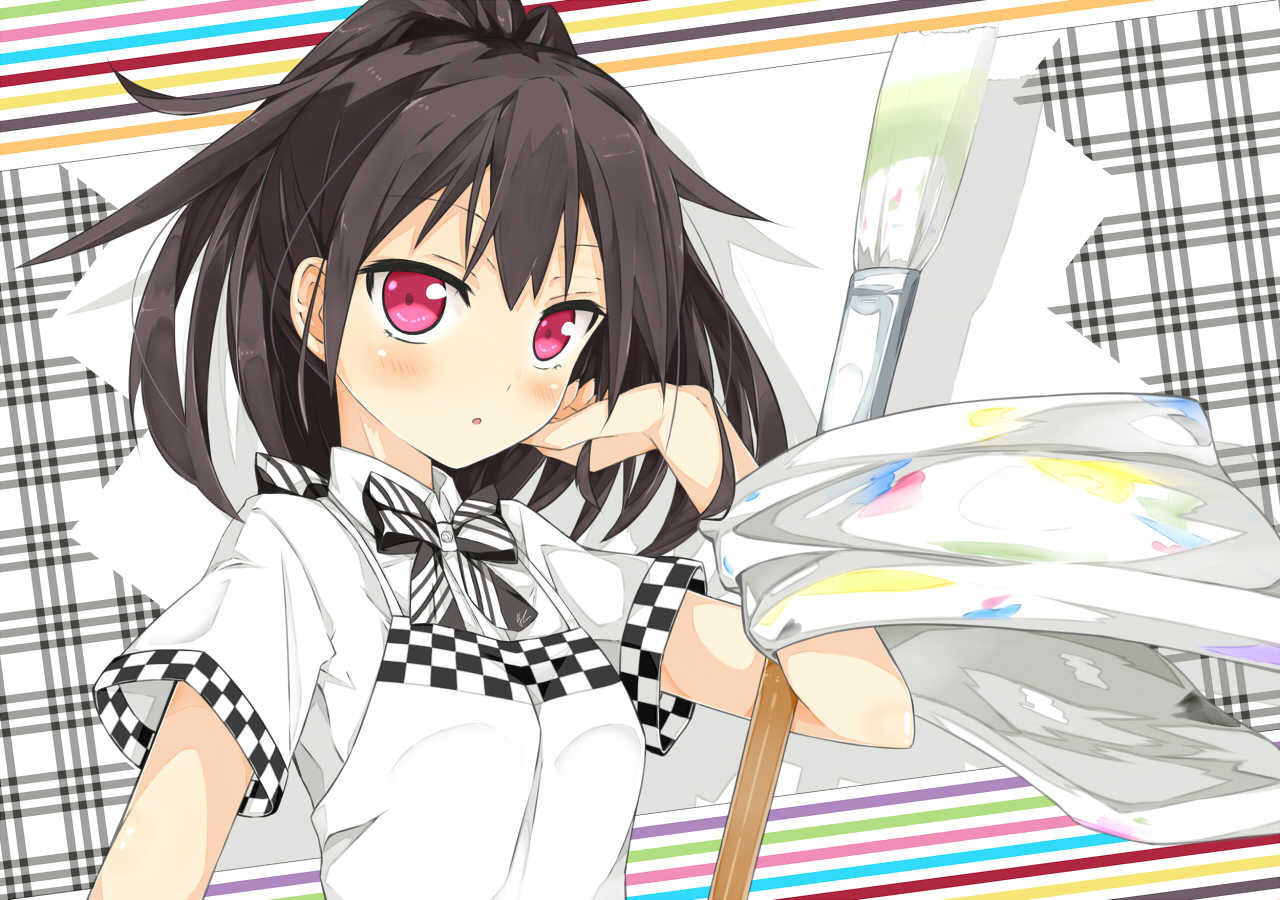 apron, black_hair, kitsune_(scaz), pink_eyes, short_hair, tagme