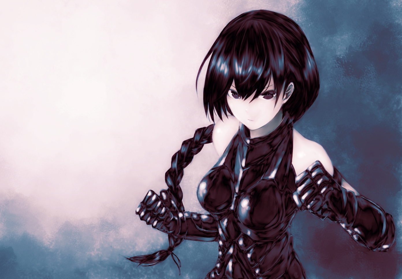 black_eyes, black_hair, braids, gloves, long_hair, mstm, original