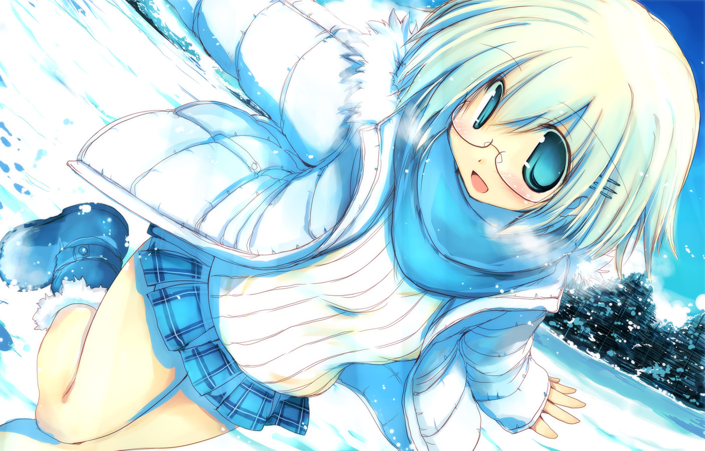 boots, glasses, original, sakaki_(noi-gren), scarf, skirt, snow, winter