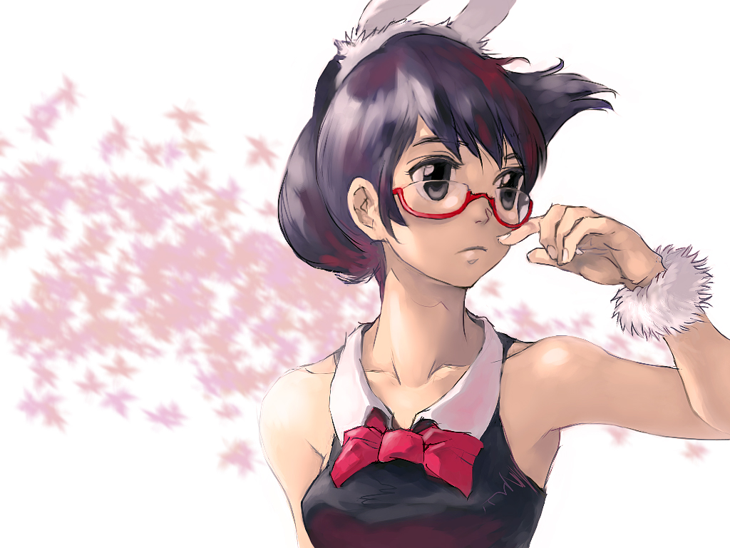 animal_ears, bunny_ears, bunnygirl, glasses, gray_eyes, purple_eyes, risa_hibiki
