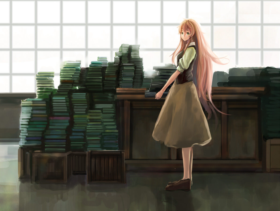 book, jinrui_wa_suitai_shimashita, long_hair, watashi_(jinrui_wa_suitai_shimashita)