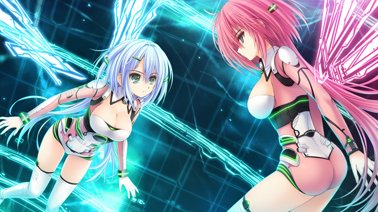blue_hair, breasts, cinema_(komorebi_no_nostalgica), cleavage, game_cg, komorebi_no_nostalgica, norita, pink_hair, thighhighs, wings