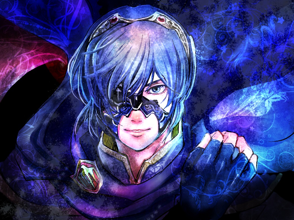 9tt6, all_male, blue_eyes, blue_hair, cape, fire_emblem, gloves, male, marth_(fire_emblem), mask, tiara