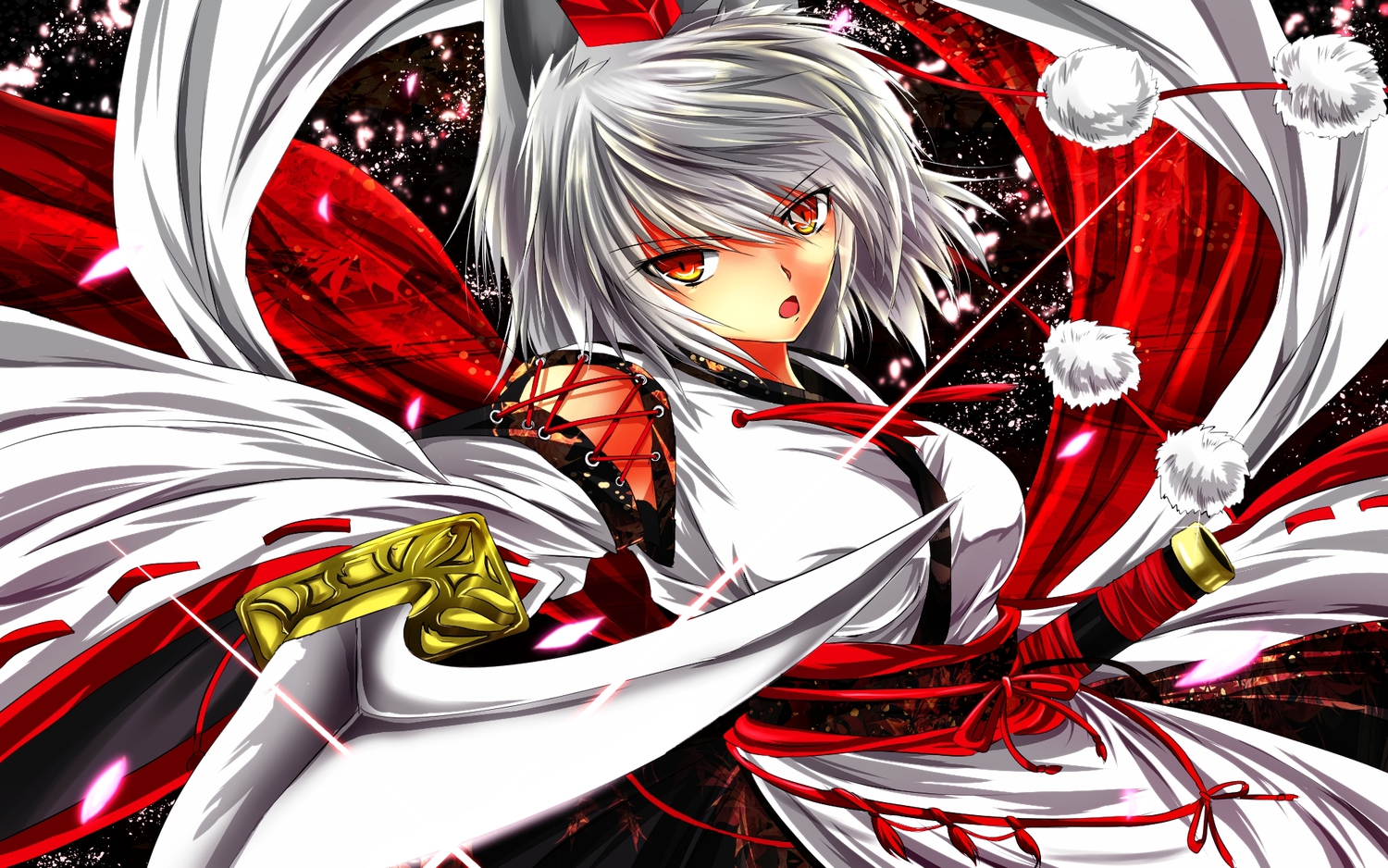 animal_ears, gray_hair, inubashiri_momiji, nekominase, short_hair, sword, touhou, weapon