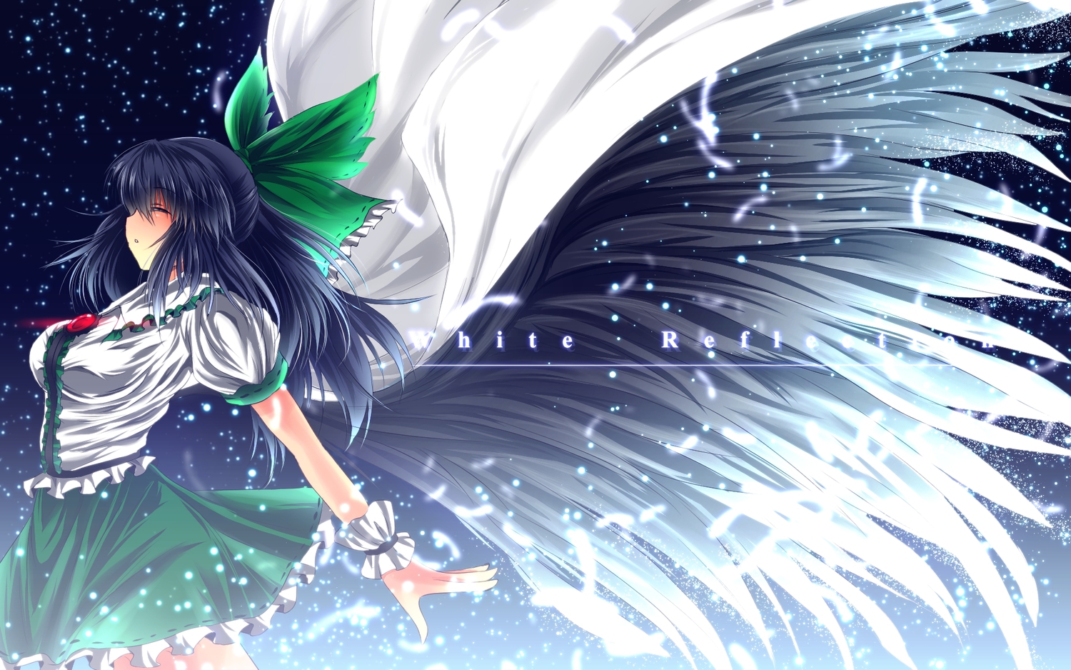 black_hair, feathers, nekominase, reiuji_utsuho, touhou, wings