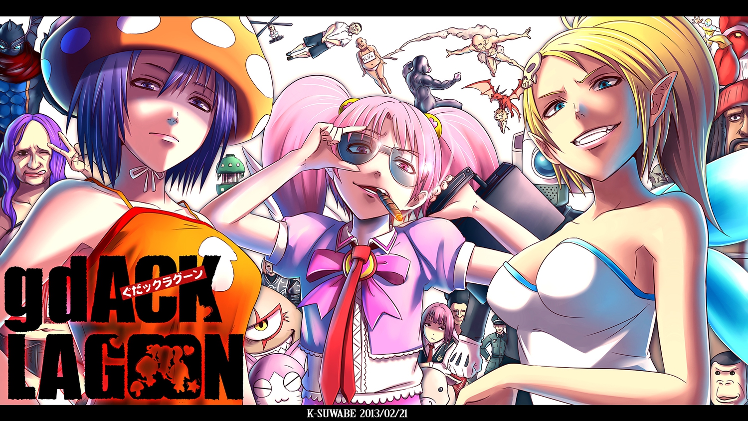 blonde_hair, blue_eyes, kei-suwabe, pink_eyes, pink_hair, purple_eyes, purple_hair, tagme