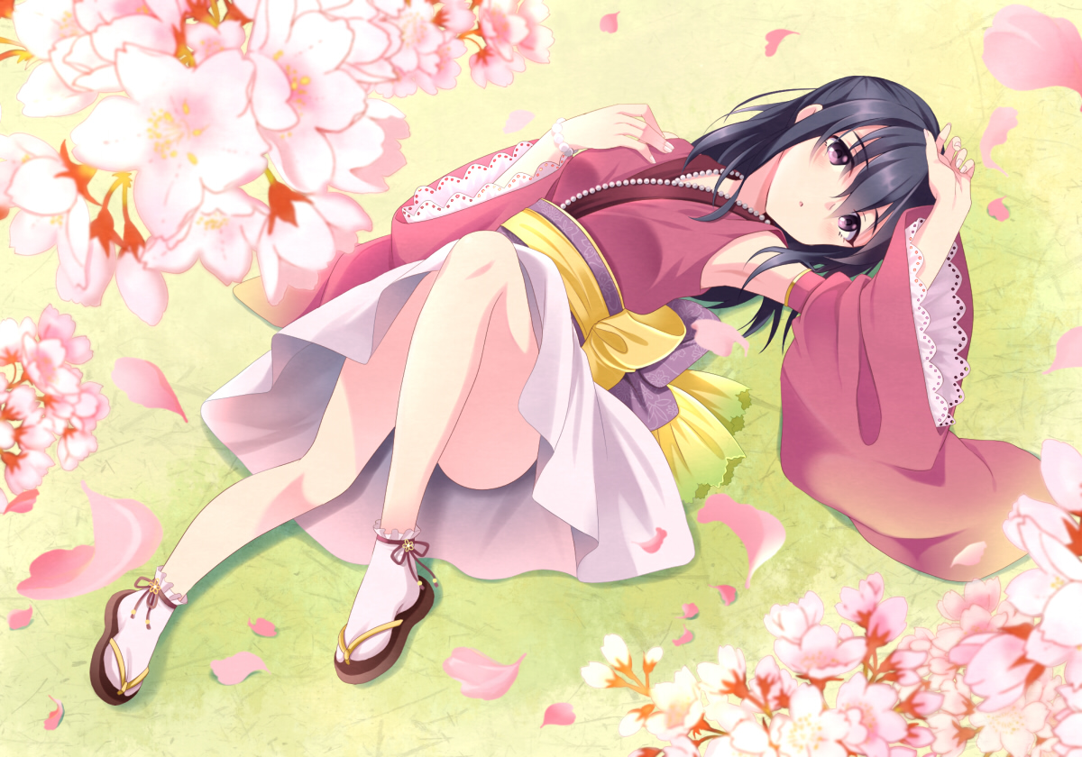 cherry_blossoms, flowers, fujiwara_hajime, idolmaster, idolmaster_cinderella_girls, japanese_clothes, kyu, petals