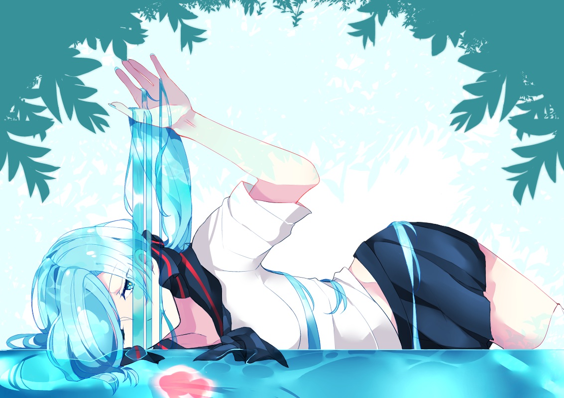 aqua_eyes, aqua_hair, bottle_miku, hatsune_miku, school_uniform, shita, vocaloid