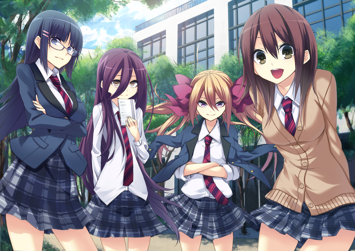 glasses, original, school_uniform, skirt, suisen, tie