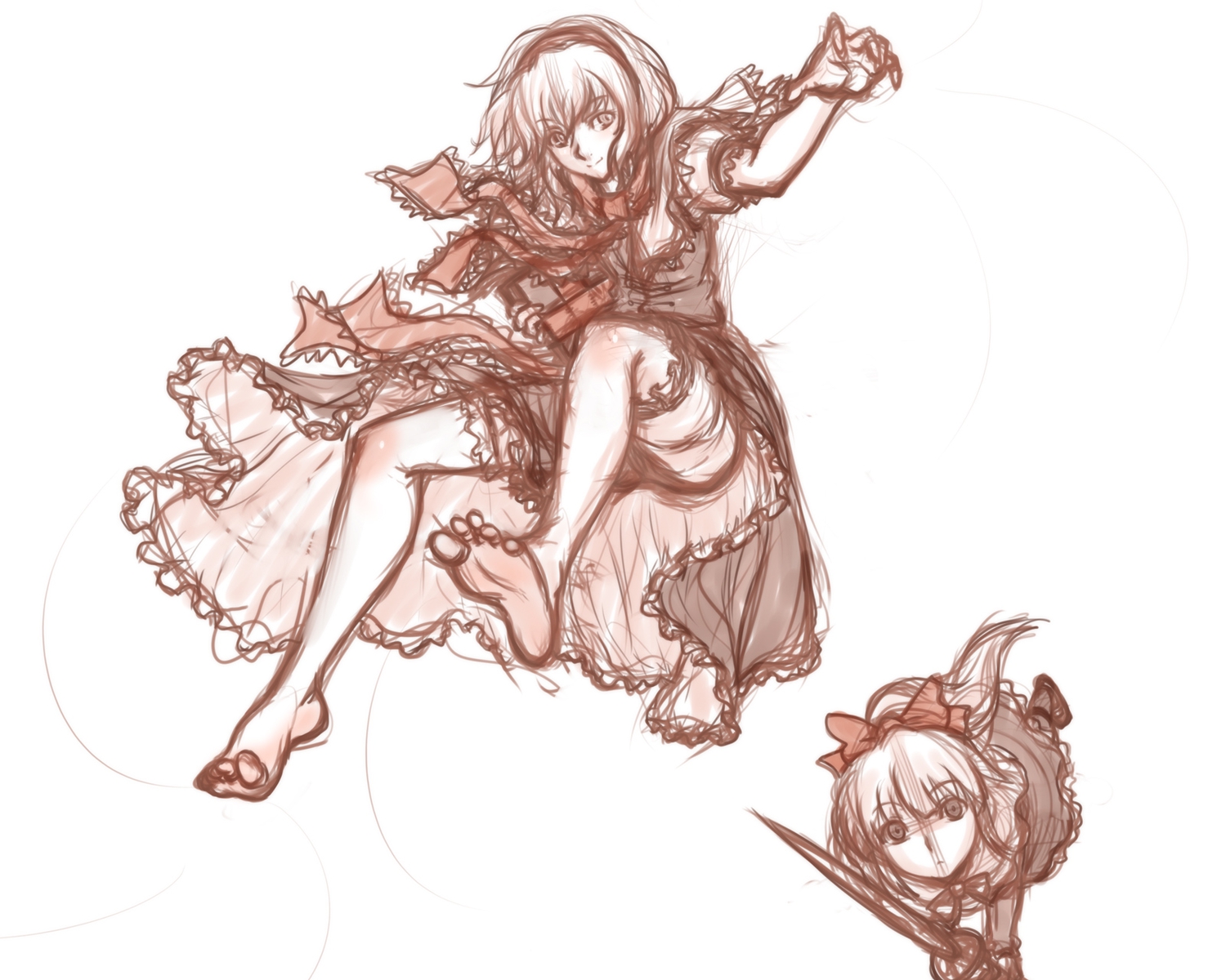 2girls, alice_margatroid, barefoot, book, bow, doll, kuro_suto_sukii, mage
