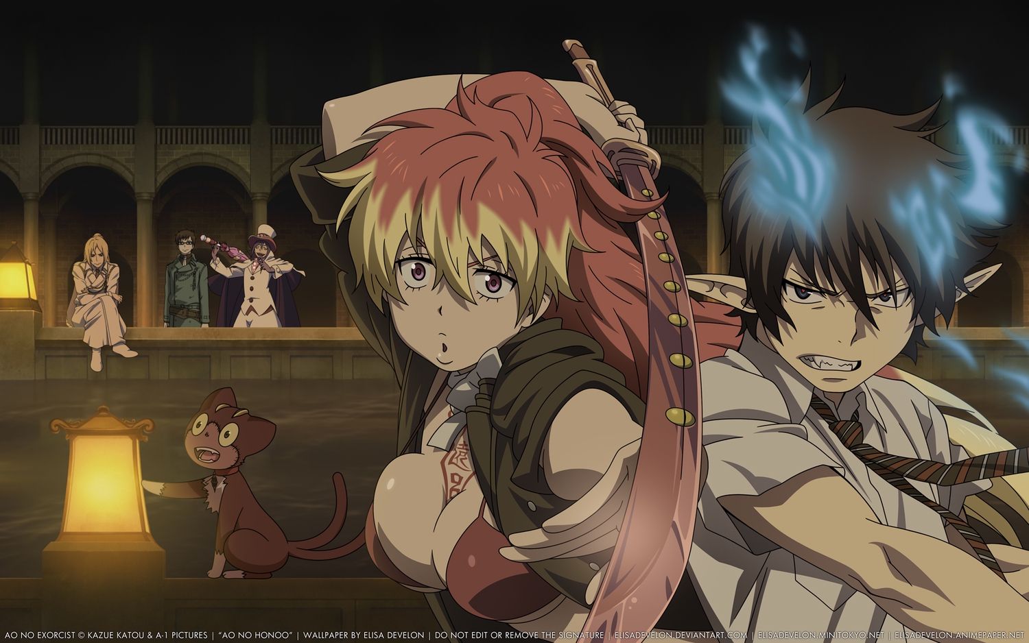 ao_no_exorcist, bikini_top, kirigakure_shura, kuro_(ao_no_exorcist), long_hair, mephisto_pheles, okumura_rin, okumura_yukio