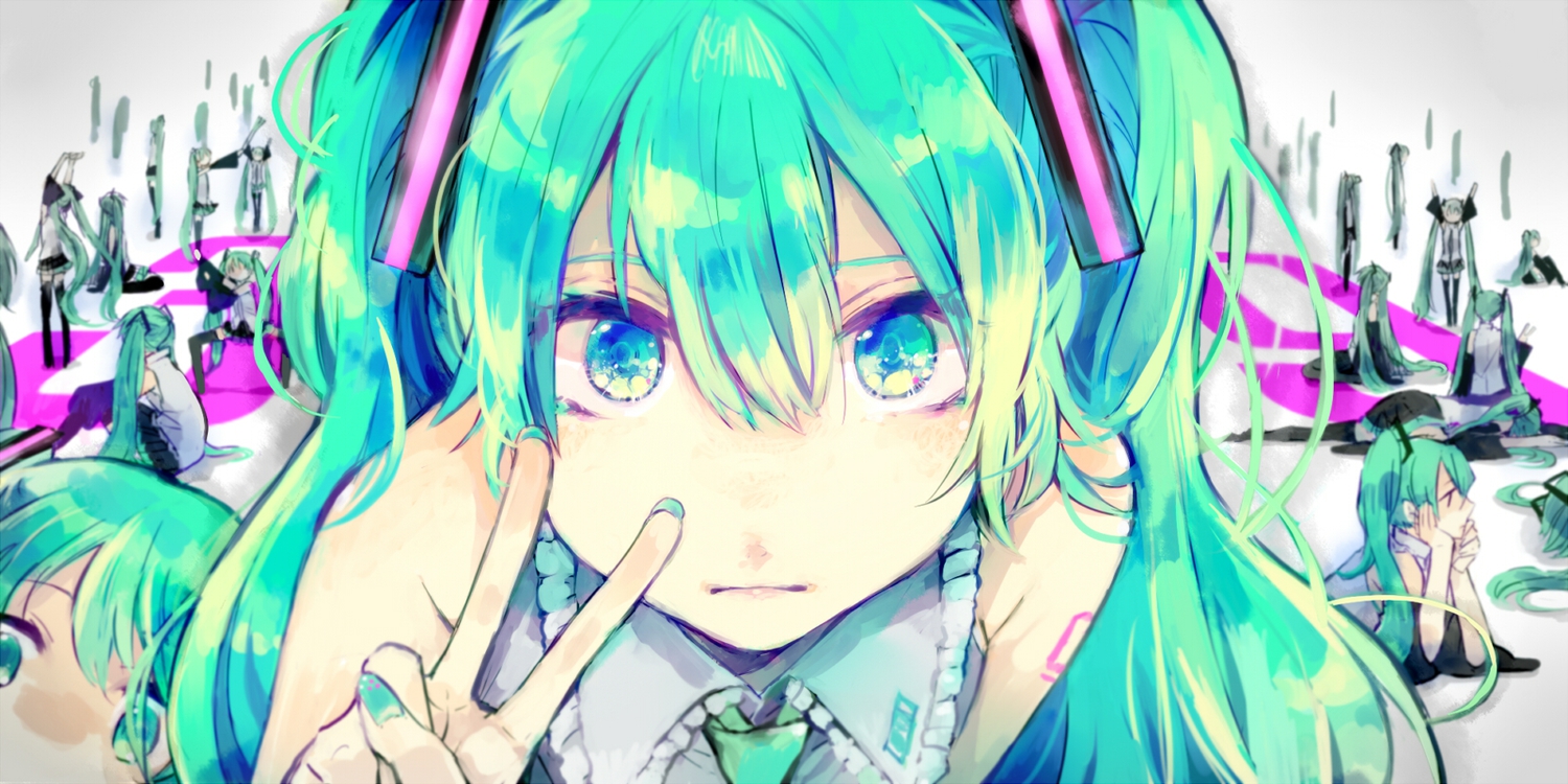 close, green_eyes, green_hair, hatsune_miku, nozaki_tsubata, twintails, vocaloid
