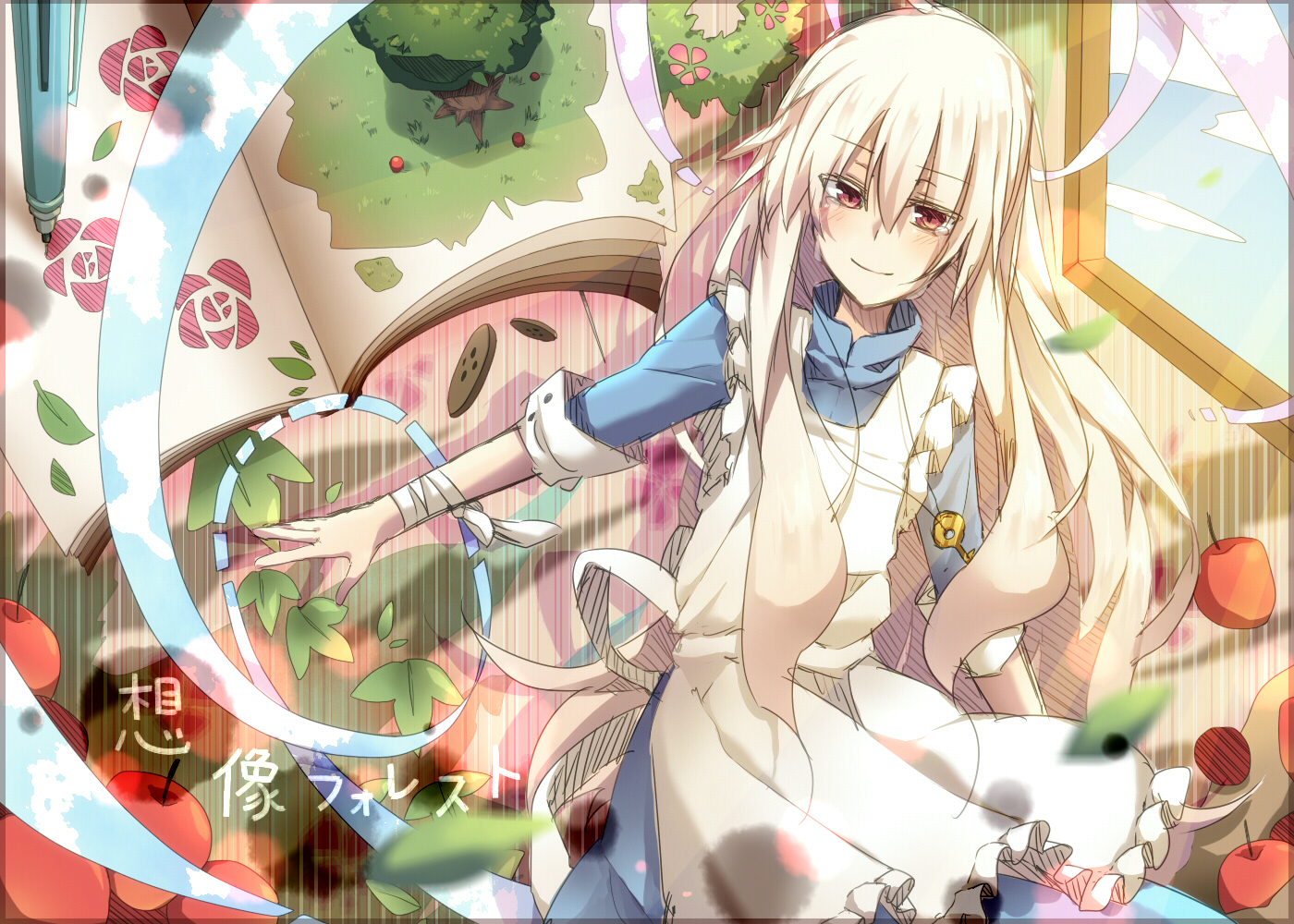 blonde_hair, dress, food, fruit, imagination_forest_(vocaloid), kagerou_project, kozakura_mary, necklace