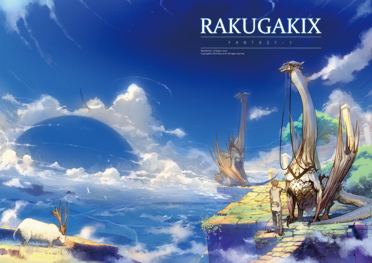clouds, dragon, original, planet, ryota-h, sky