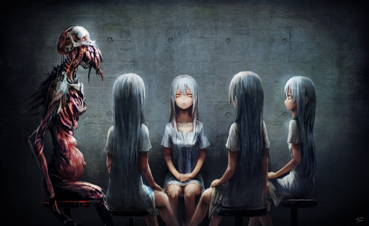 dress, gray_hair, long_hair, original, signed, silver, tagme, toi_(number8), yellow_eyes