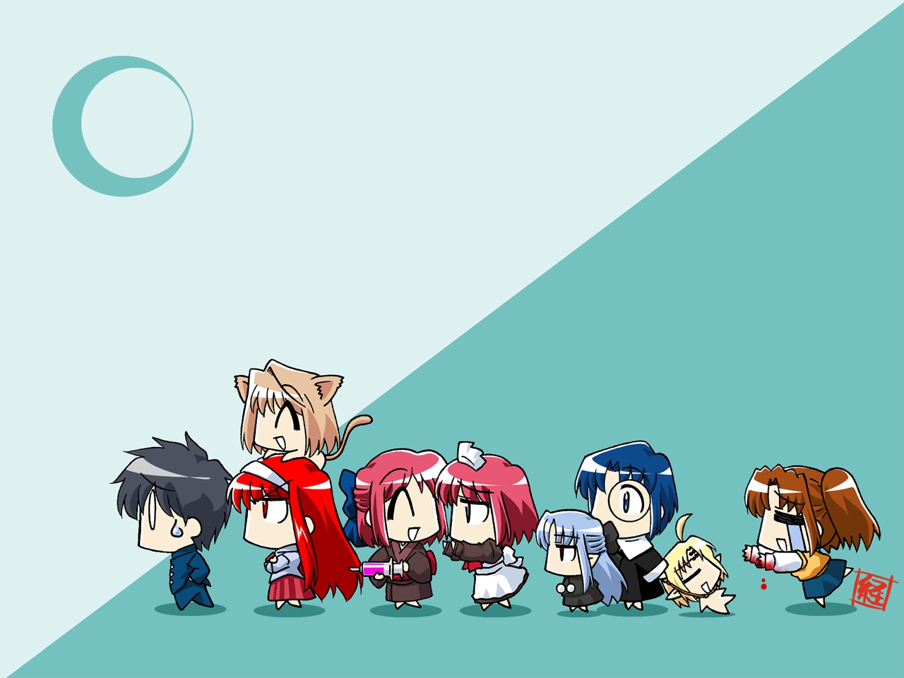 arcueid_brunestud, chibi, ciel_(tsukihime), group, hisui, kohaku, len, male