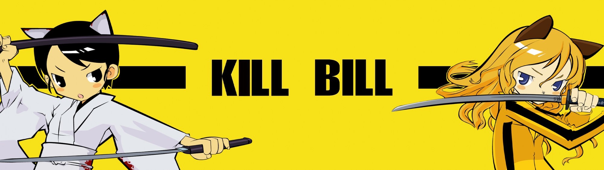 animal_ears, beatrix_kiddo, catgirl, kill_bill, kuroboshi_kouhaku, o-ren_ishii, sword, vector, weapon, yellow