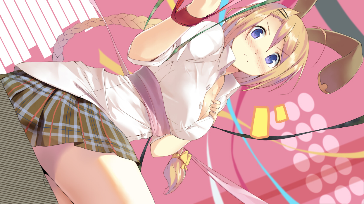 animal_ears, blonde_hair, blue_eyes, blush, braids, breasts, bunny_ears, bunnygirl