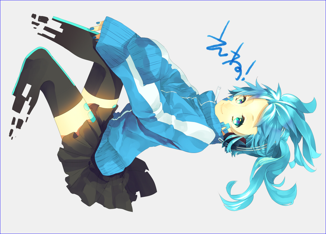 aqua_eyes, aqua_hair, artificial_enemy_(vocaloid), ene_(kagerou_project), gray, kagerou_project, kyama, skirt