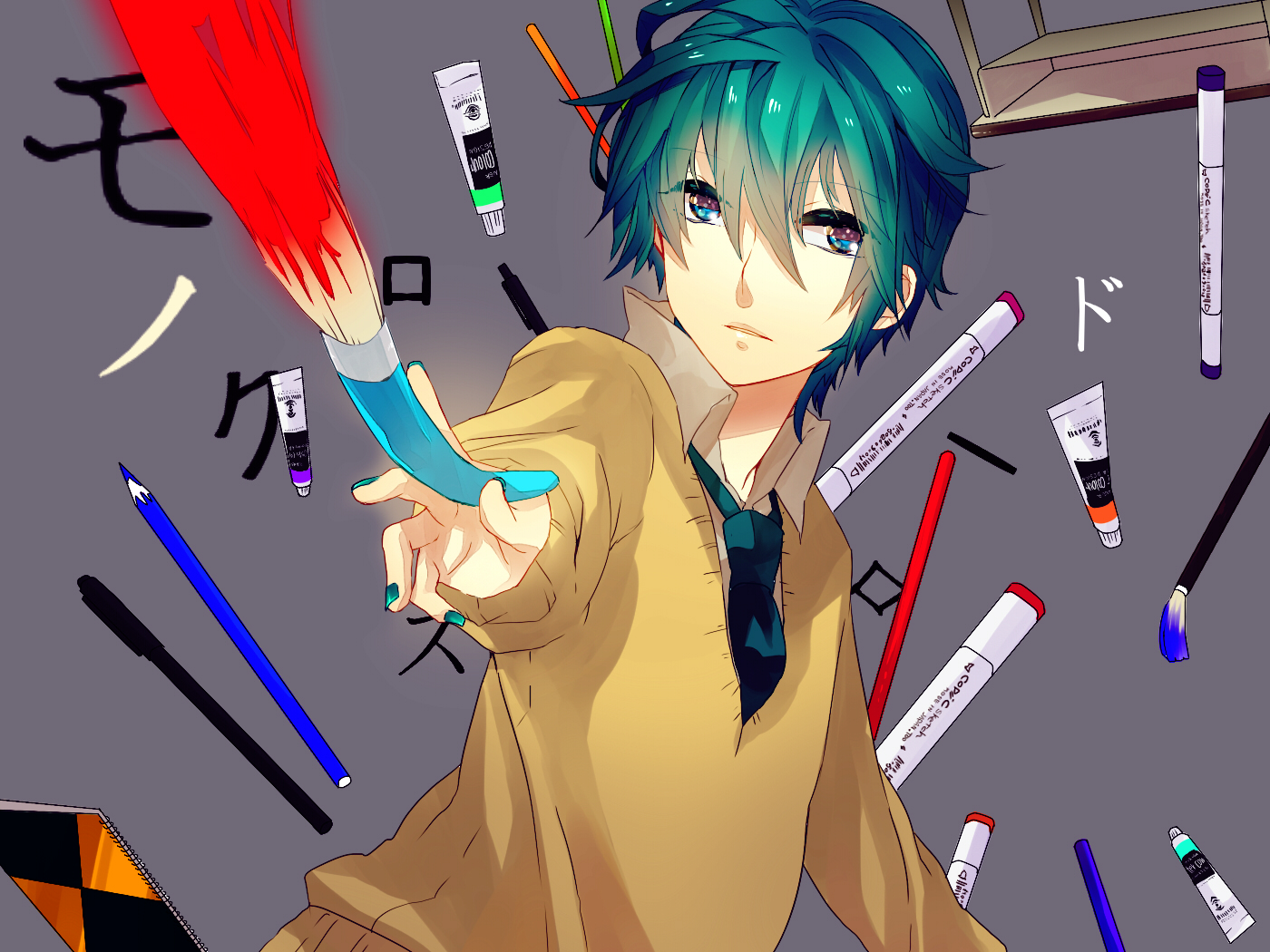 aqua_hair, gray, hatsune_mikuo, kyama, short_hair, tie, vocaloid