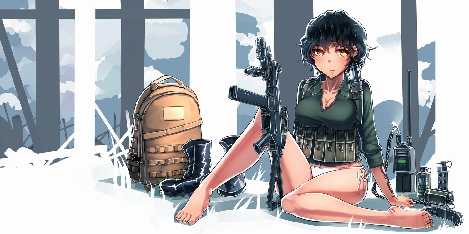 aoki_(miharuu), barefoot, black_hair, boots, breasts, call_of_duty, cleavage, genderswap