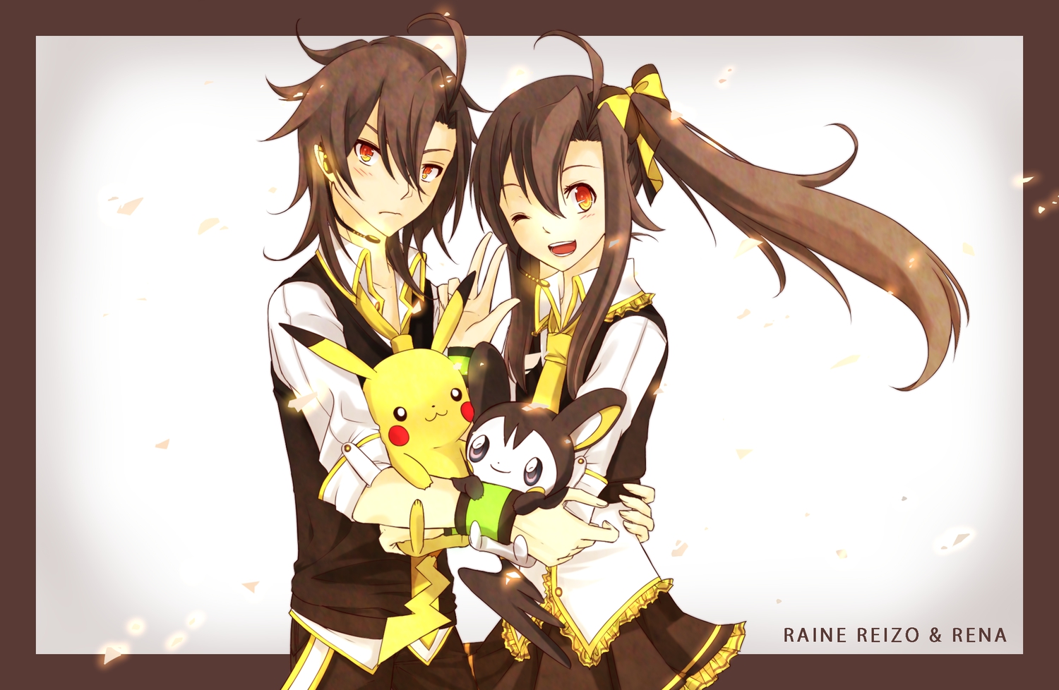 deiyanoko, emolga, pikachu, pokemon, raine_reizo, raine_rena, utau