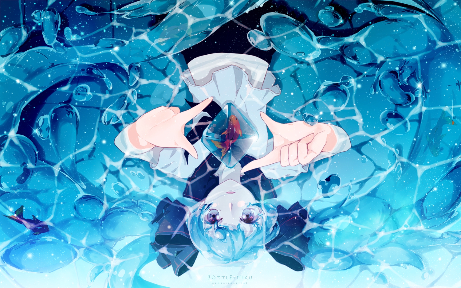 animal, bottle_miku, fish, hatsune_miku, mo2ica, vocaloid