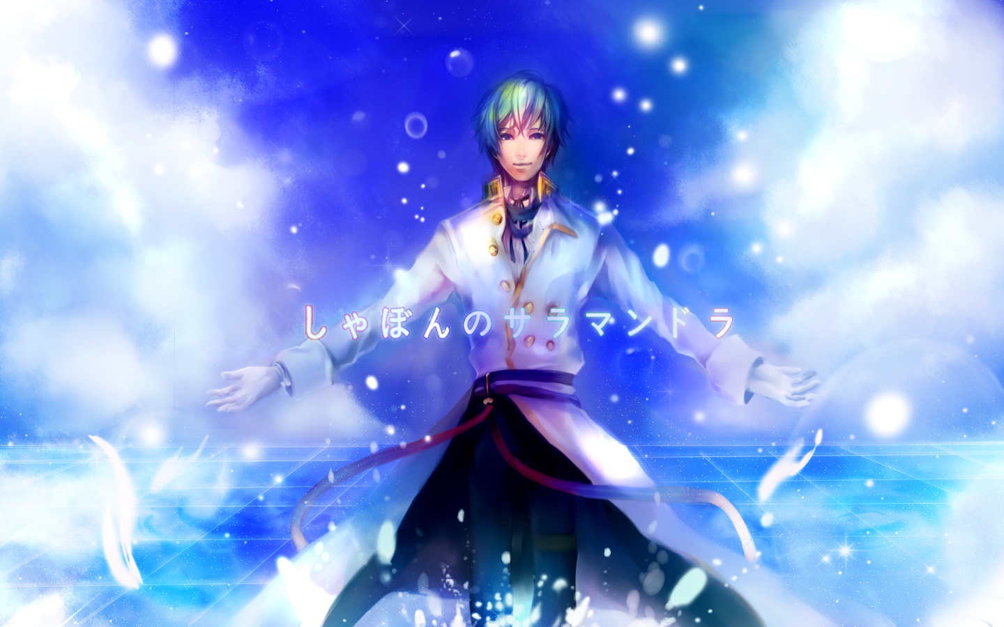 all_male, blue_eyes, blue_hair, jahn1106, kaito, male, sky, vocaloid, water