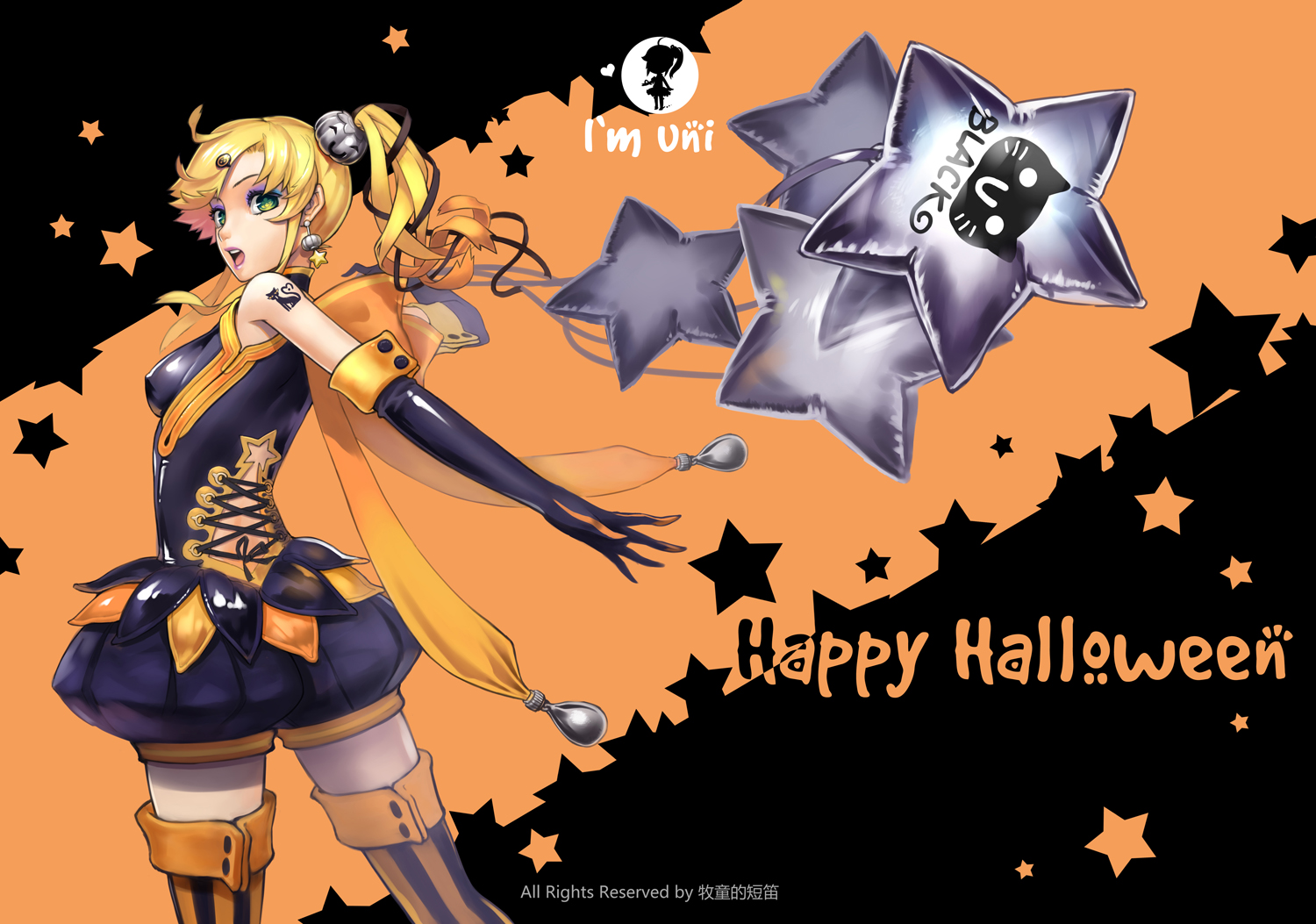 blonde_hair, elbow_gloves, gloves, halloween, thighhighs, yukiusagi1983