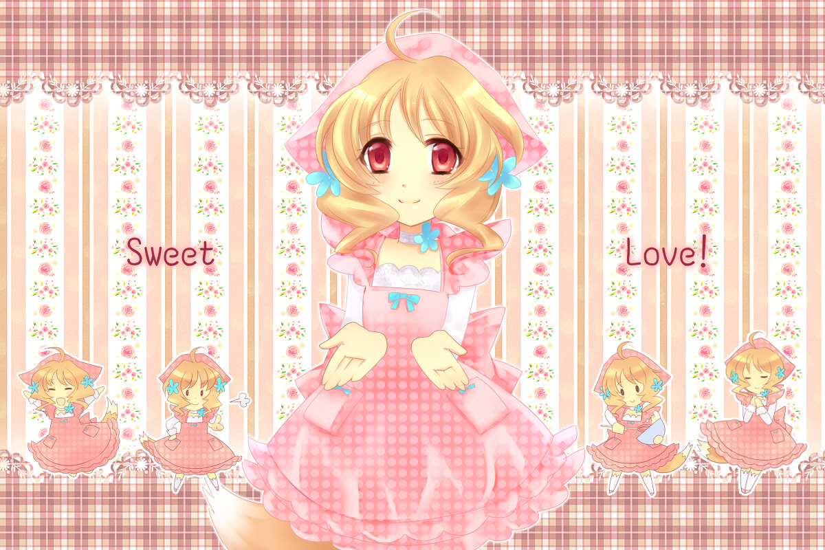 dress, flowers, ooka_miko, red_eyes, tail, utau