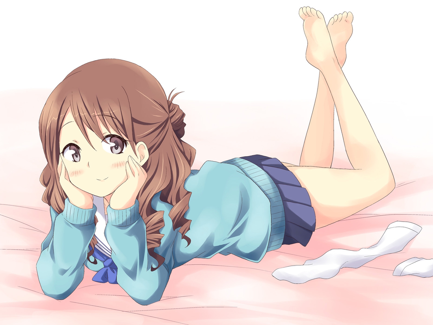 barefoot, dekosuke, hanasaku_iroha, school_uniform, wakura_yuina