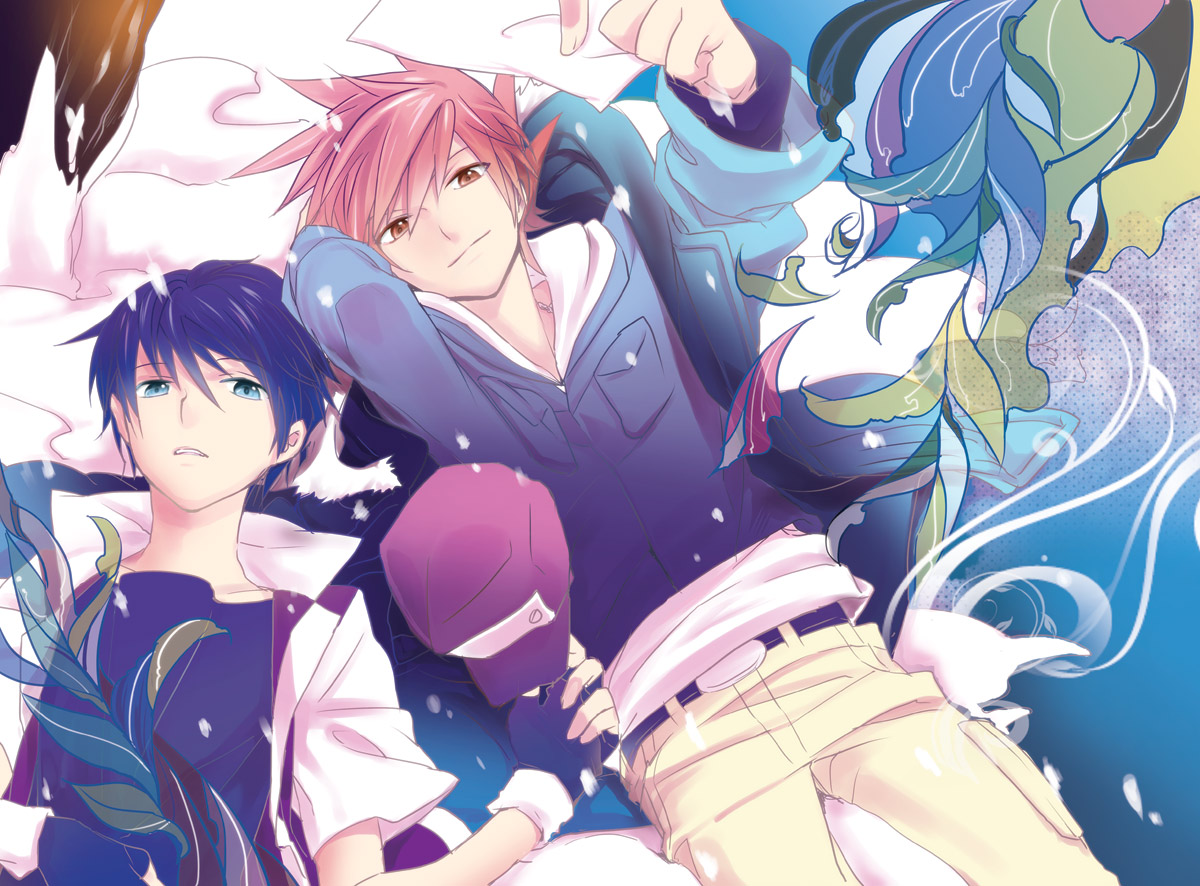 all_male, black_hair, blue_eyes, brown_eyes, brown_hair, gloves, hat, kuronomine, male, ookido_green, pokemon, red_(pokemon), short_hair