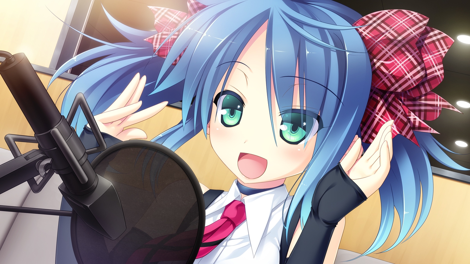 aoba_mami, aqua_eyes, blue_hair, close, game_cg, microphone, otama!_otaku_nakama_wa_chikkoi_mania, tagme_(artist)