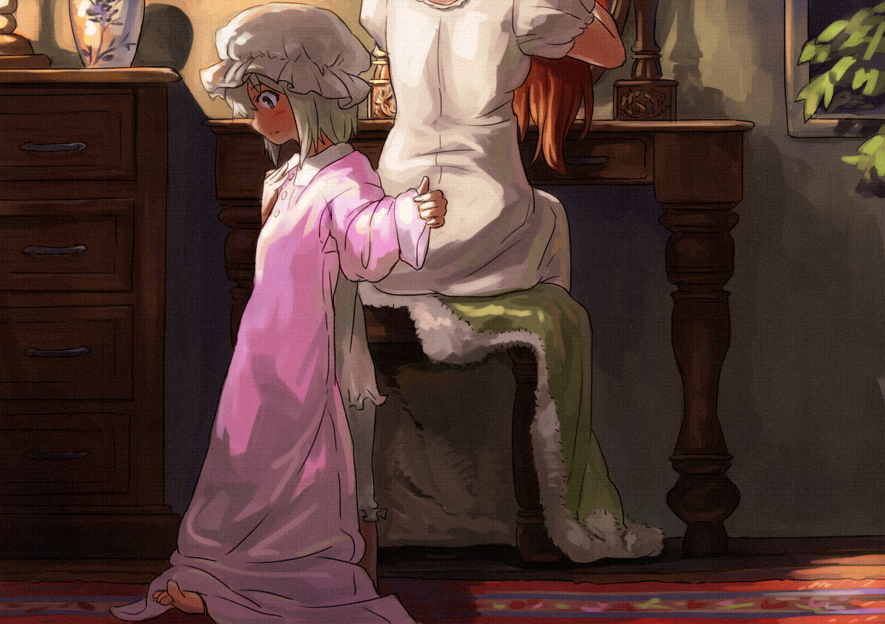hong_meiling, izayoi_sakuya, pajamas, shiba_murashouji, touhou