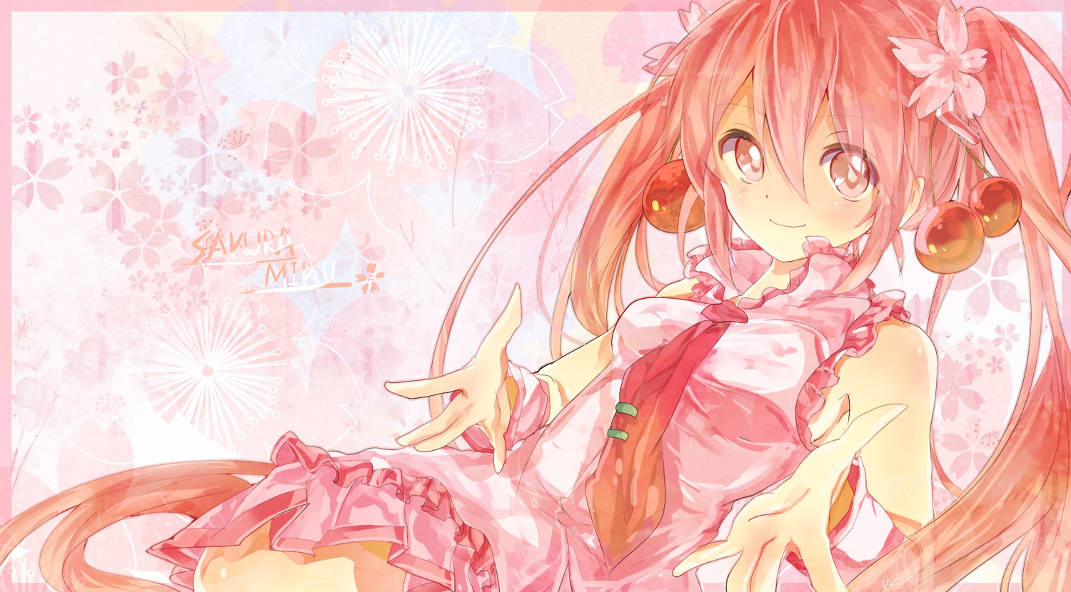 hatsune_miku, long_hair, miko_(s1748s), pink_eyes, pink_hair, sakura_miku, twintails, vocaloid