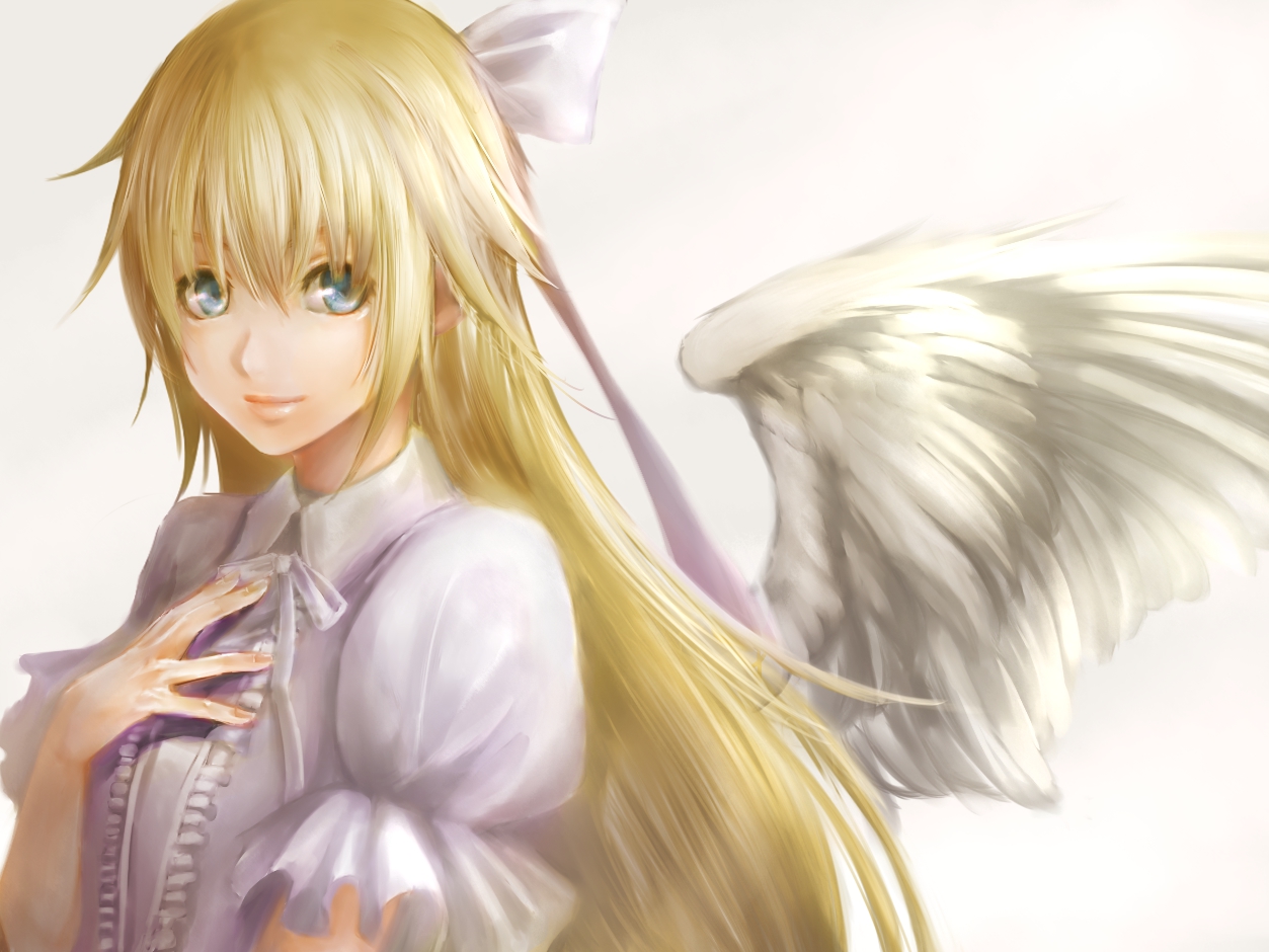 angel, blonde_hair, blue_eyes, roze, wings