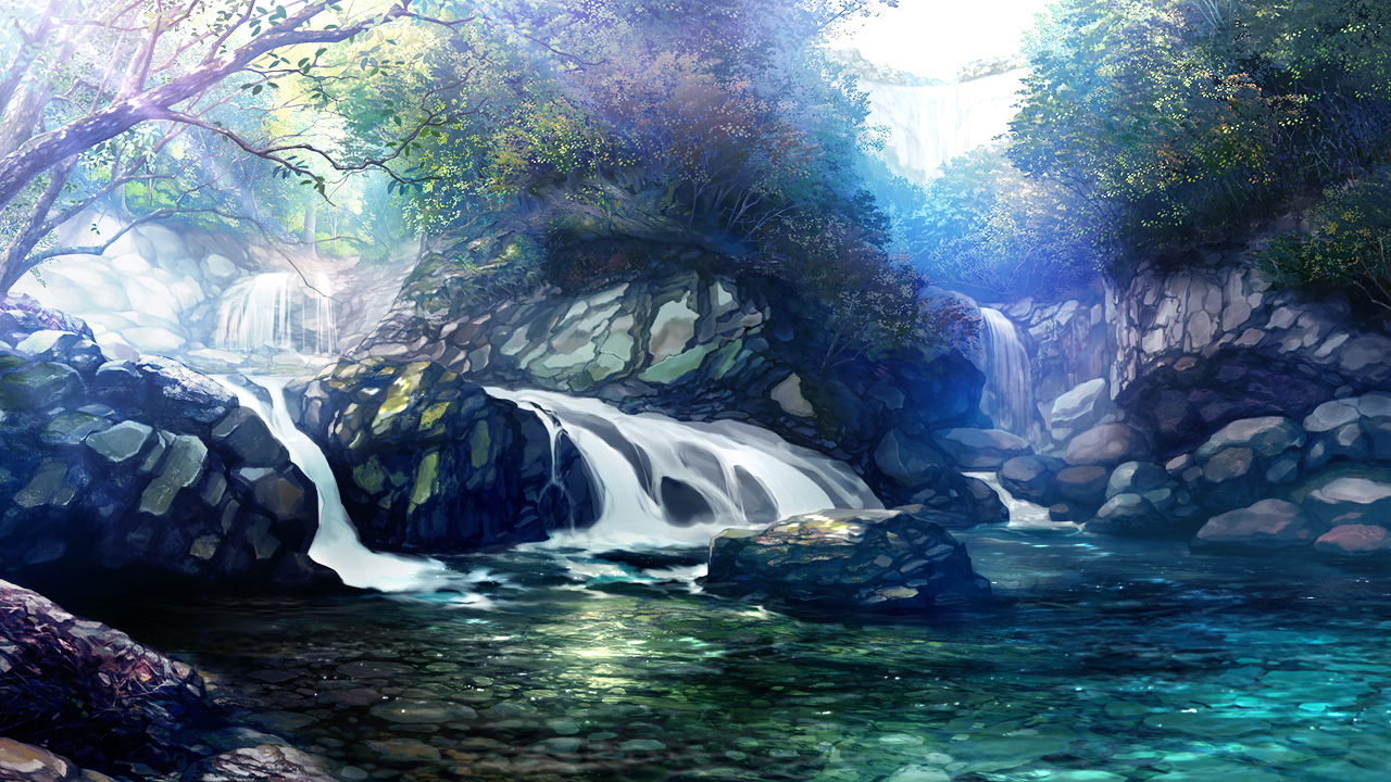 gin_no_fude, no_humans, original, scenic, tree, water, waterfall