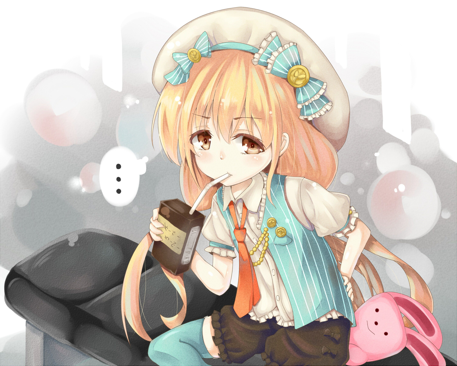cyanomirahi, drink, futaba_anzu, hat, idolmaster, idolmaster_cinderella_girls, tie