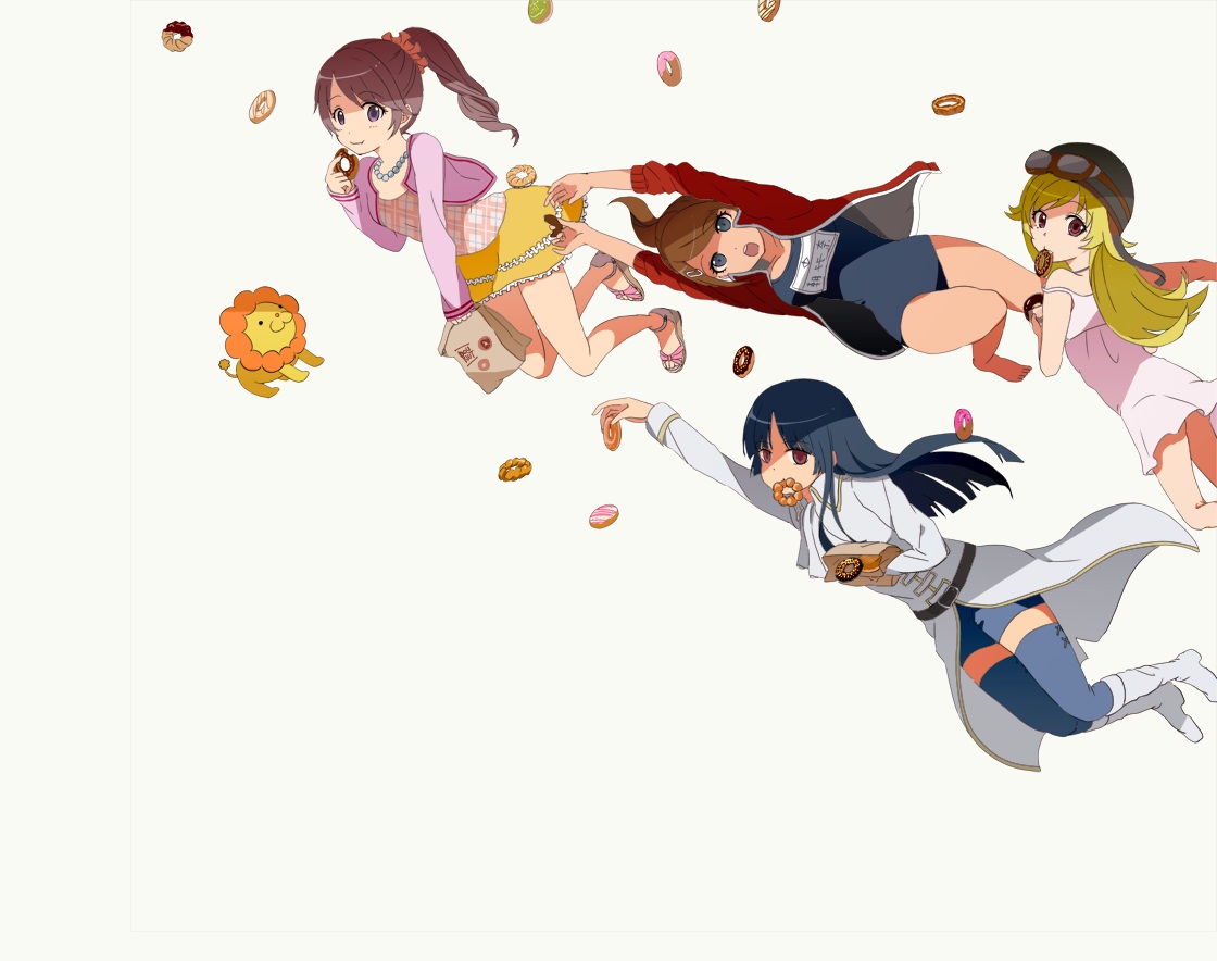 asahina_aoi, bakemonogatari, dangan-ronpa, food, gintama, goggles, group, gyoniku_sausage_funsai_gyokurocha, idolmaster, idolmaster_cinderella_girls, imai_nobume, loli, monogatari_(series), oshino_shinobu, shiina_noriko, swimsuit, thighhighs, vampire