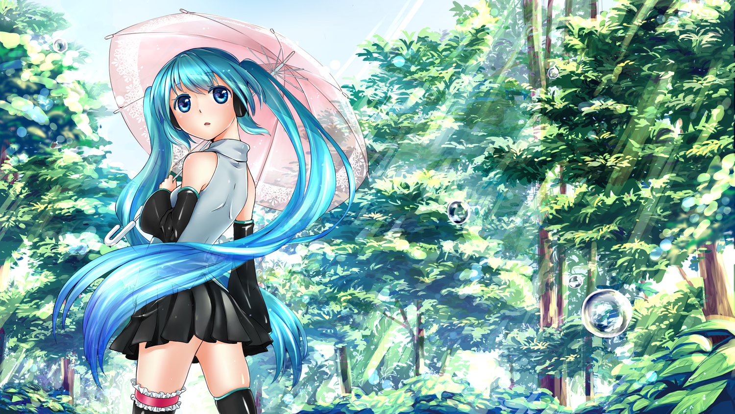 blue_eyes, blue_hair, hatsune_miku, thighhighs, tree, twintails, umbrella, vocaloid, yuunagi_show