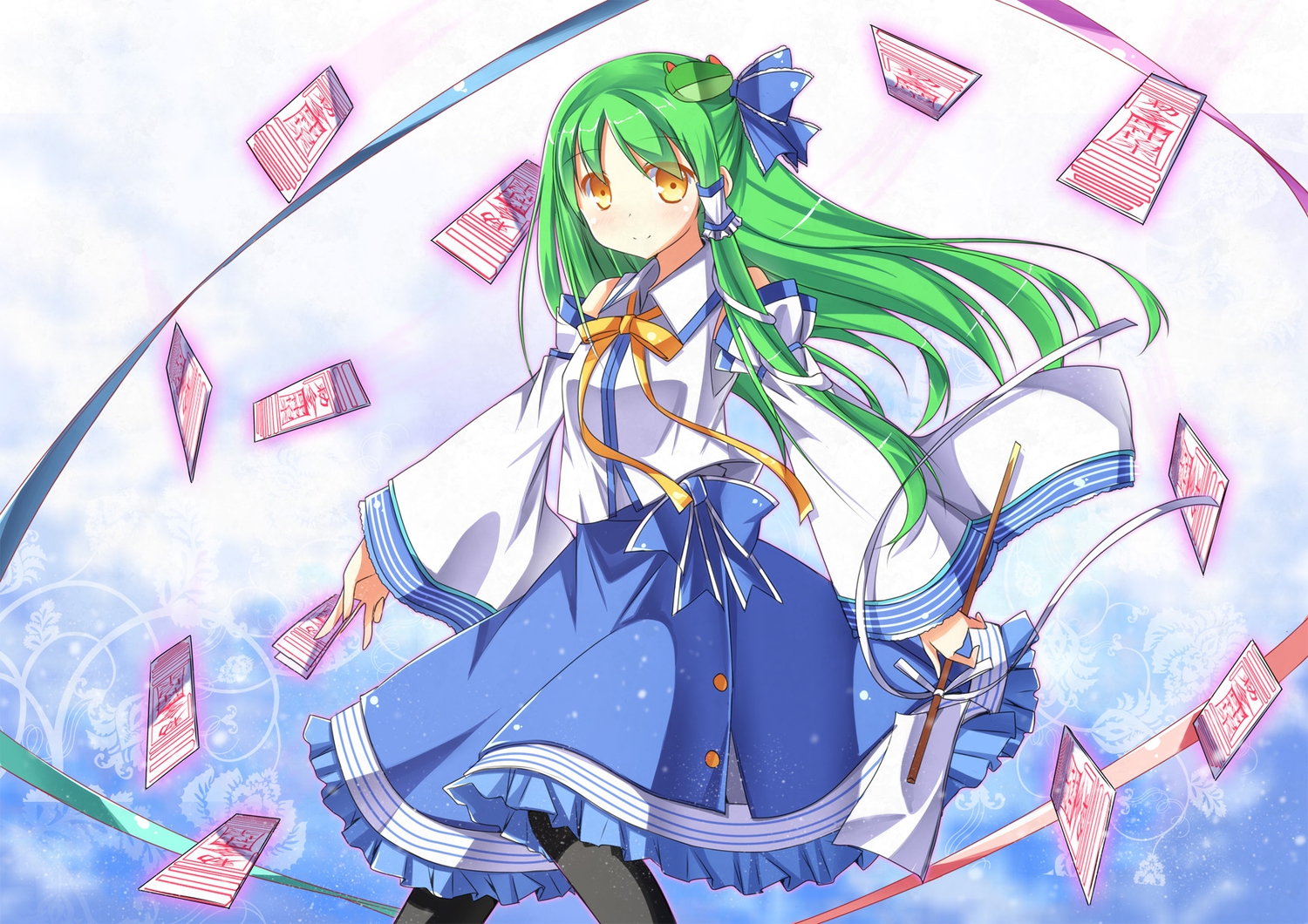 amemiya_ruki, green_hair, japanese_clothes, jpeg_artifacts, kochiya_sanae, long_hair, miko, touhou