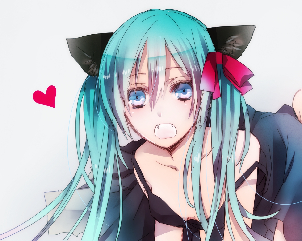 animal_ears, blue_eyes, blue_hair, catgirl, close, fang, hatsune_miku, mizuyu, vocaloid