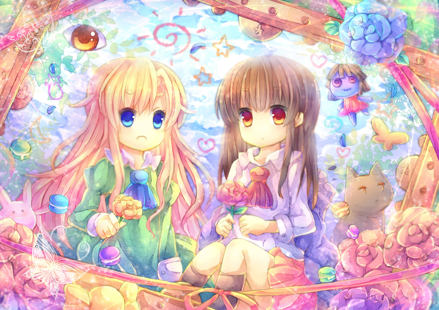 blonde_hair, blue_eyes, brown_hair, ib, ib_(ib), mary_(ib), red_eyes, uta_(kuroneko)