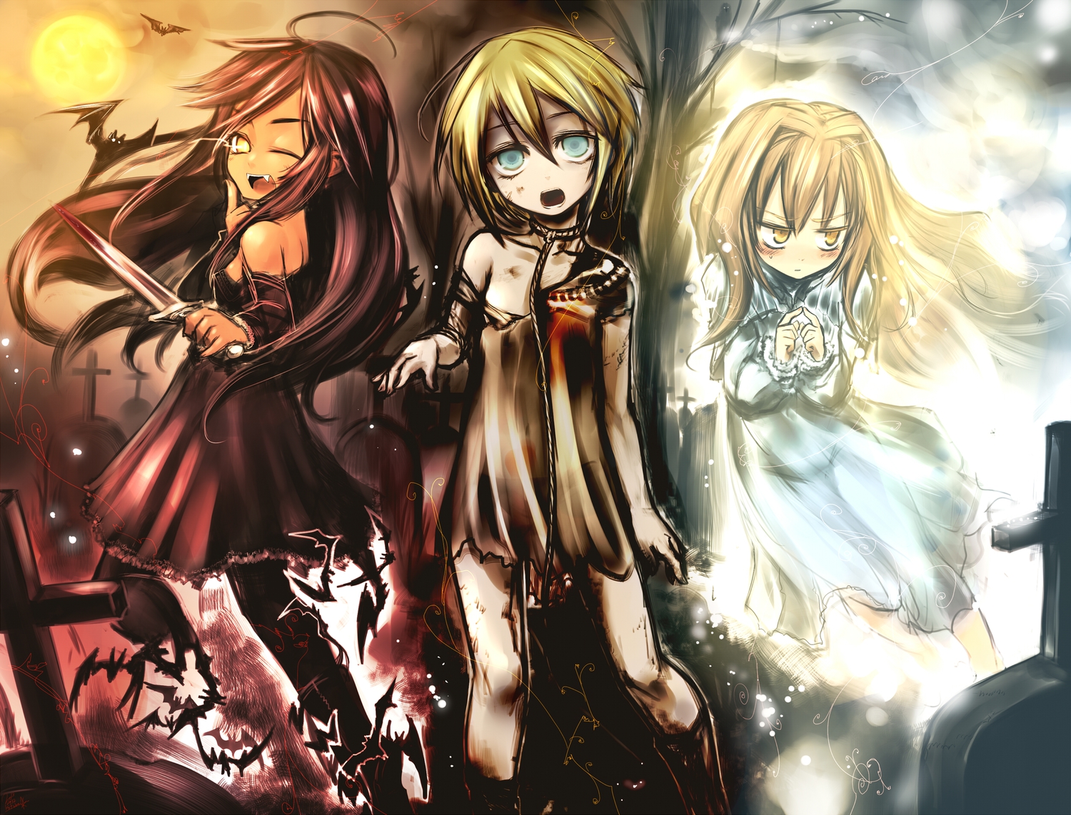 animal, bat, blonde_hair, blue_eyes, kotoba_noriaki, original, vampire, yellow_eyes