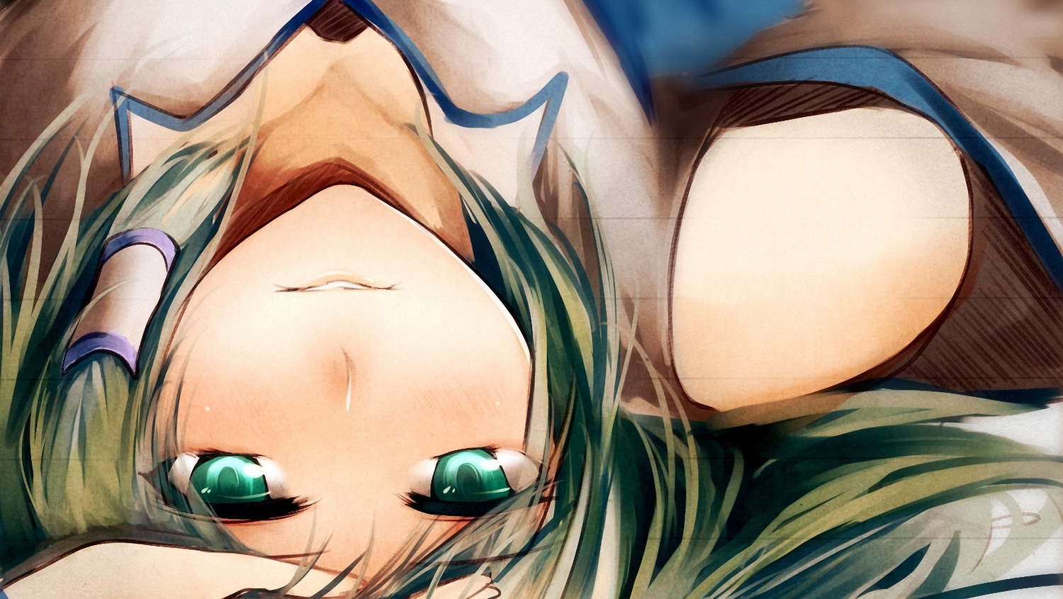 cropped, green_eyes, green_hair, japanese_clothes, kochiya_sanae, metalwasabi, miko, touhou