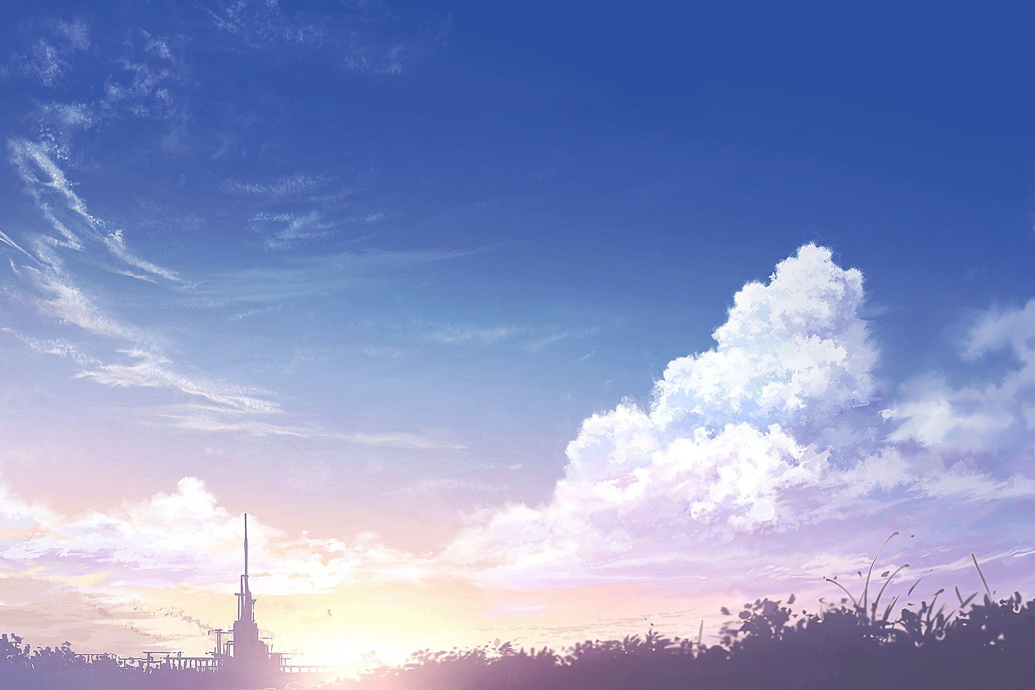 clouds, juuyonkou, no_humans, original, scenic, sky, sunset