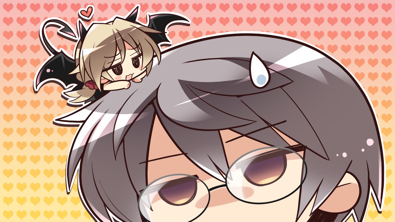 chibi, demon, game_cg, glasses, hapymaher, komowata_haruka, male, naitou_tooru, purple_software, yayoi_b_lutwidge