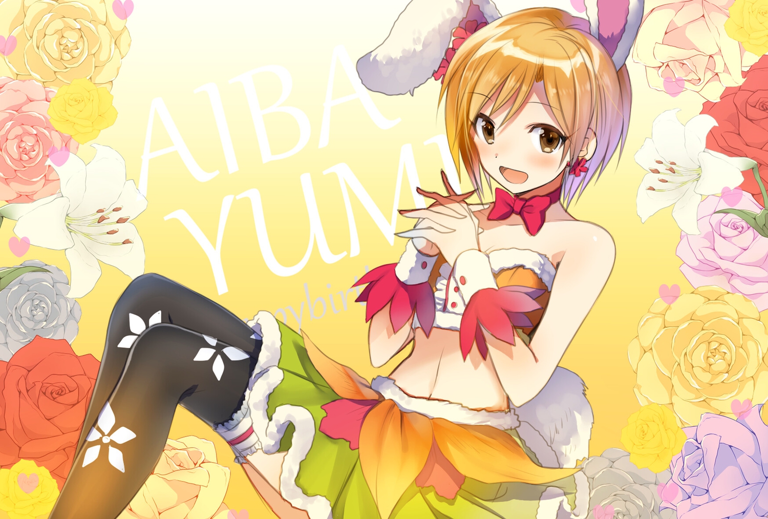 aiba_yumi, animal_ears, brown_eyes, brown_hair, bunny_ears, bunnygirl, hayama_eishi, idolmaster