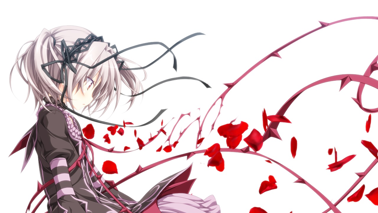 game_cg, goth-loli, gray_hair, hapymaher, koku, lolita_fashion, naitou_maia, petals, purple_software, short_hair, white