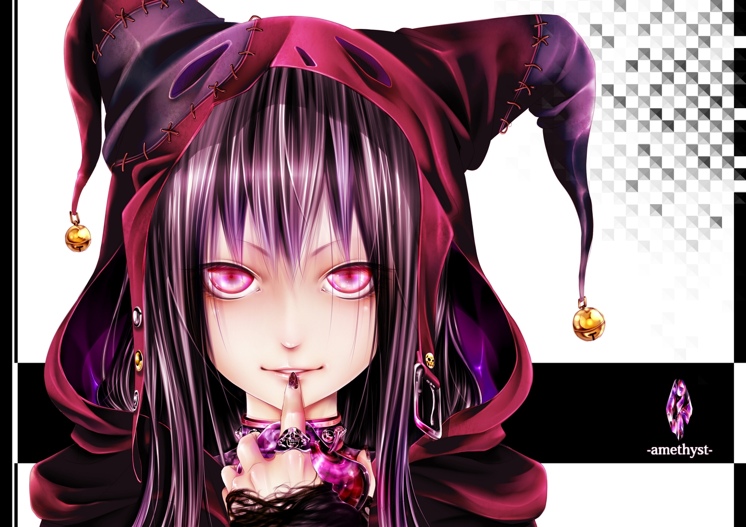 apple, bouno_satoshi, choker, close, food, fruit, long_hair, original